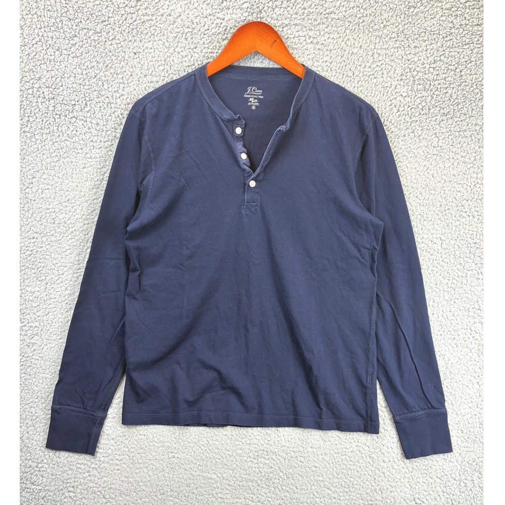 J.Crew Essential Long Sleeve Henley Shirt Mens M Navy Blue Cotton Casual Preppy